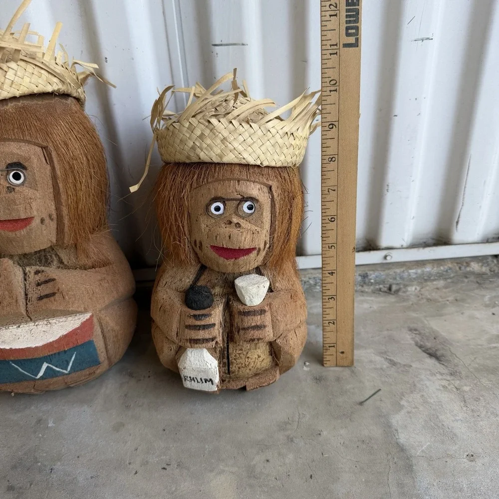 Tiki Bar! Summertime!  Coconut People Bongos, Drinks, Baby Monkey  Pool Side
